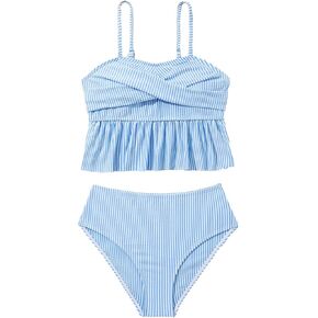 Milumia Girl's 2 Piece Striped Swimsuits Twist Front Ruffle Cami Top Cute Bikini Sets
