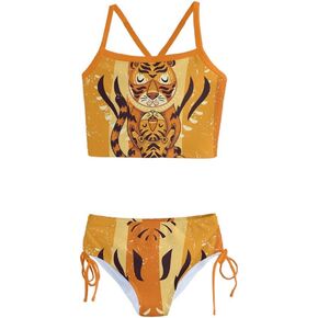 PattyCandy Little Girls Two Piece Cute Tankini Swimsuit Jungle Animals Woondland Duck Sharks Theme Size 2-16