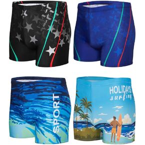 KANAV 4 Pack Men's Athletic Swim Jammers Quick Dry Square Leg Swim Briefs Competitive Swimsuit