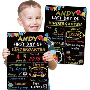 BeYumi First and Last Day of School Board Sign, 13.8" x 9.8" Outer Space Double Sided My 1st Day of School Wooden Chalkboard Sign Photo Prop Back to School Supplies for Kids Preschool Kindergarten