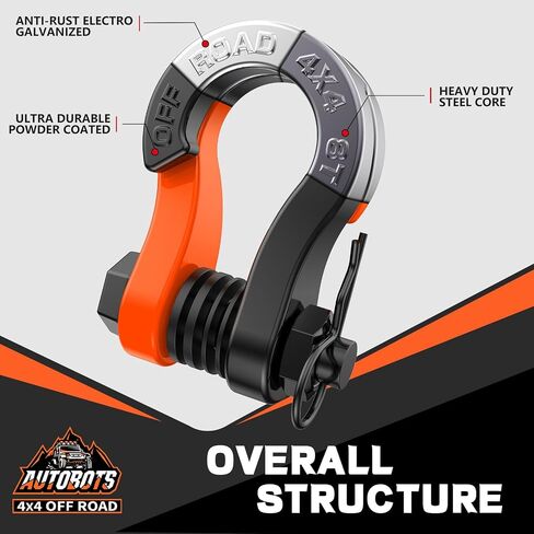 أغلال حلقية على شكل حرف D من AUTOBOTS Tigertooth بقوة كسر 45,000 رطل، حلقات على شكل حرف D مقاس 3/4 بوصة شديدة التحمل مع 7/8 دبوس لحزام السحب ونش ملحقات استعادة المركبات على الطرق الوعرة باللون الأحمر in Kuwait