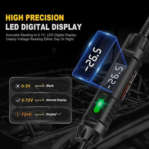 ضوء اختبار السيارات 3-72 فولت، جهاز اختبار ضوء LED الرقمي، جهاز اختبار الدائرة الثقيلة مع مؤشر قطبية وأضواء مضيئة، جهاز اختبار الجهد الكهربي مع مسبار من الفولاذ المقاوم للصدأ وإنذار صفارة in Kuwait