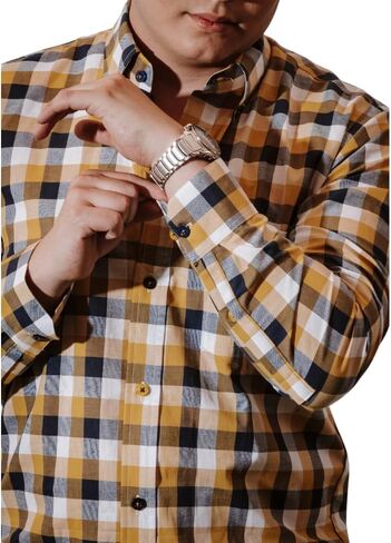ELIAS Utopia Plaid Button Down Shirt for Men, Long Sleeve Cotton Blue, White and Yellow Casual Dress Shirts in Saudi Arabia