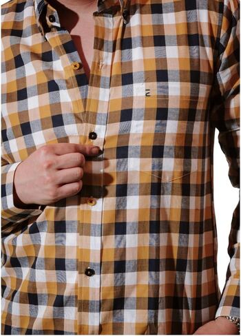 ELIAS Utopia Plaid Button Down Shirt for Men, Long Sleeve Cotton Blue, White and Yellow Casual Dress Shirts in Saudi Arabia