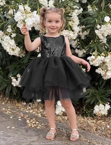 AGQT Baby Girls Dresses Flower Girl Dress Sequins Tutu Dress Sleeveless Kids Princess Birthday Dresses Size 3M-4T in Kuwait