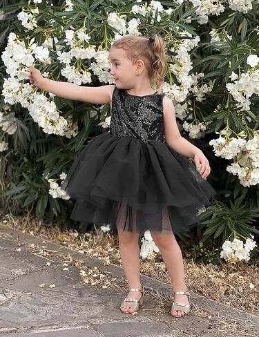 AGQT Baby Girls Dresses Flower Girl Dress Sequins Tutu Dress Sleeveless Kids Princess Birthday Dresses Size 3M-4T in Kuwait
