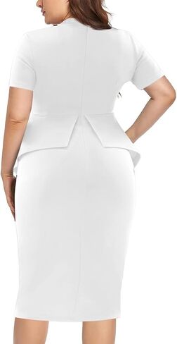 Plus Size Dress for Curvy Women Semi Formal Cocktail Party Midi Dress Bodycon Short Sleeve Bow Ruffle Pencil Dresses in Kuwait