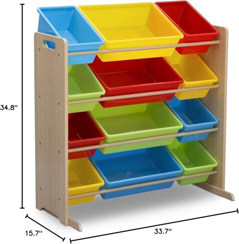 Delta Children Kids Toy Storage Organizer with 12 Plastic Bins - Greenguard Gold Certified & MySize Deluxe Toy Box - Greenguard Gold Certified, Bianca White in Saudi Arabia