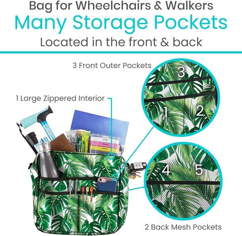 Vive Bag for Wheelchairs & Walkers - Machine Washable, Double-Stitched, Water-Resistant Accessory Backpack for Rollators, Wheelchairs, Walkers - Pouch with XL Pockets & Straps for Quick Installation in Kuwait