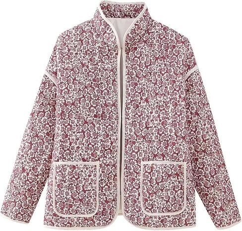 Women's Cropped Puffer Jacket Floral Print Quilted Puffer Jackets Open Front Lightweight Short Jacket Trendy in Kuwait