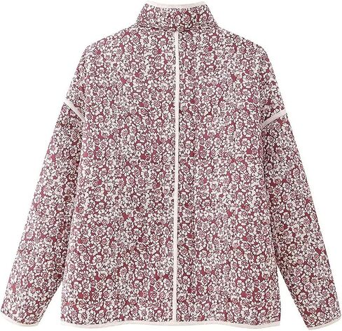 Women's Cropped Puffer Jacket Floral Print Quilted Puffer Jackets Open Front Lightweight Short Jacket Trendy in Kuwait