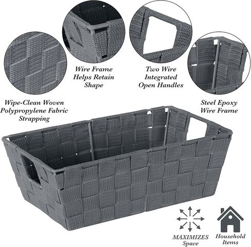 Simplify Medium Woven Strap Tote | Decorative Storage Basket | 2 Handles | Organization | Closet | Bedroom | Bathroom | Nursery | Accessories | Toys | Gifts | 1 Pack | Grey in Saudi Arabia