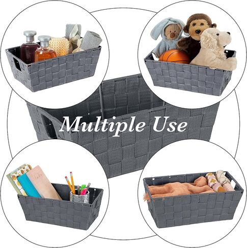 Simplify Medium Woven Strap Tote | Decorative Storage Basket | 2 Handles | Organization | Closet | Bedroom | Bathroom | Nursery | Accessories | Toys | Gifts | 1 Pack | Grey in Saudi Arabia