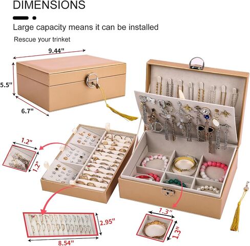 BOOVO Earring Jewelry Box For Women Girl Stud Organizer, 4 Layers Girl Jewelry Organizer Box With Lock Earring Holder Organizer Necklace Ring Jewelry Organizer Box For Girls (Rose Gold, 4 layer) in Saudi Arabia