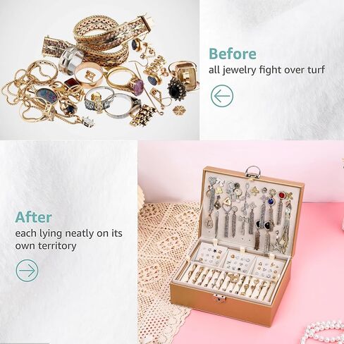 BOOVO Earring Jewelry Box For Women Girl Stud Organizer, 4 Layers Girl Jewelry Organizer Box With Lock Earring Holder Organizer Necklace Ring Jewelry Organizer Box For Girls (Rose Gold, 4 layer) in Saudi Arabia