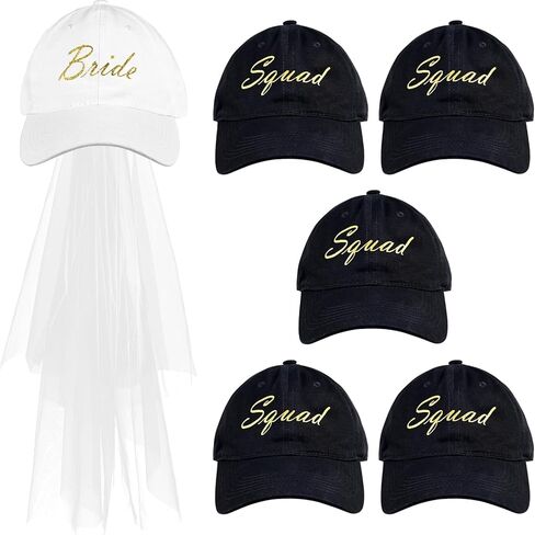 مجموعة من 6 قبعات بيسبول للعروس وحجاب العروس لتكون هدية تتضمن 1 قبعة العروس البيضاء المطرزة و5 قبعة حروف سوداء لحفلات شهر العسل وحفلات الزفاف وحفلات الزفاف وحفلات الزفاف in Kuwait