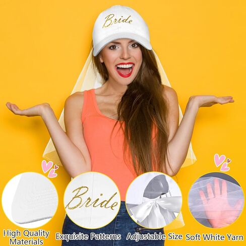 مجموعة من 6 قبعات بيسبول للعروس وحجاب العروس لتكون هدية تتضمن 1 قبعة العروس البيضاء المطرزة و5 قبعة حروف سوداء لحفلات شهر العسل وحفلات الزفاف وحفلات الزفاف وحفلات الزفاف in Kuwait