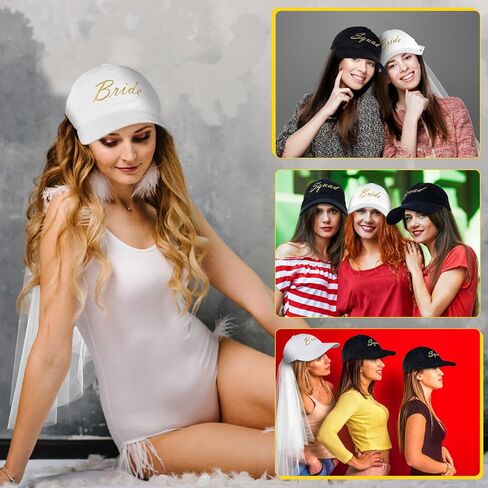 مجموعة من 6 قبعات بيسبول للعروس وحجاب العروس لتكون هدية تتضمن 1 قبعة العروس البيضاء المطرزة و5 قبعة حروف سوداء لحفلات شهر العسل وحفلات الزفاف وحفلات الزفاف وحفلات الزفاف in Kuwait