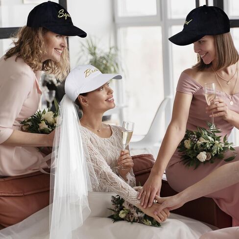 مجموعة من 6 قبعات بيسبول للعروس وحجاب العروس لتكون هدية تتضمن 1 قبعة العروس البيضاء المطرزة و5 قبعة حروف سوداء لحفلات شهر العسل وحفلات الزفاف وحفلات الزفاف وحفلات الزفاف in Kuwait