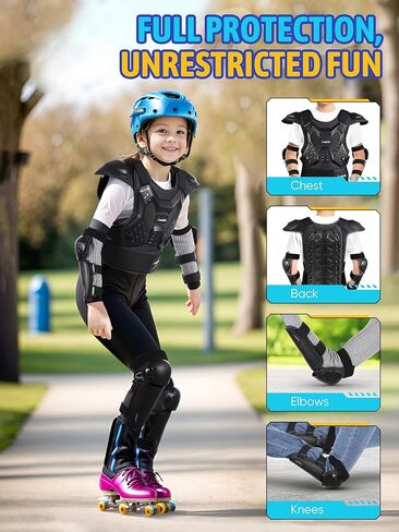 JUSTDOLIFE معدات الدراجة الترابية للأطفال، 5 قطع للأطفال معدات الدراجة الترابية دراجة نارية درع بدلة الشباب موتوكروس معدات واقية للأولاد والبنات حامي الصدر مع وسادات الركبة الكوع لركوب الدراجات in Kuwait