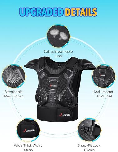 JUSTDOLIFE معدات الدراجة الترابية للأطفال، 5 قطع للأطفال معدات الدراجة الترابية دراجة نارية درع بدلة الشباب موتوكروس معدات واقية للأولاد والبنات حامي الصدر مع وسادات الركبة الكوع لركوب الدراجات in Kuwait