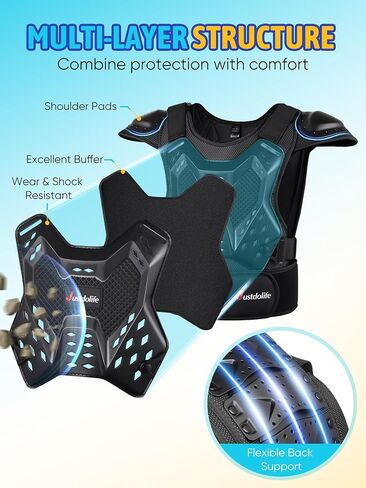 JUSTDOLIFE معدات الدراجة الترابية للأطفال، 5 قطع للأطفال معدات الدراجة الترابية دراجة نارية درع بدلة الشباب موتوكروس معدات واقية للأولاد والبنات حامي الصدر مع وسادات الركبة الكوع لركوب الدراجات in Kuwait