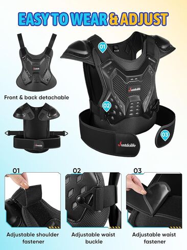 JUSTDOLIFE معدات الدراجة الترابية للأطفال، 5 قطع للأطفال معدات الدراجة الترابية دراجة نارية درع بدلة الشباب موتوكروس معدات واقية للأولاد والبنات حامي الصدر مع وسادات الركبة الكوع لركوب الدراجات in Kuwait