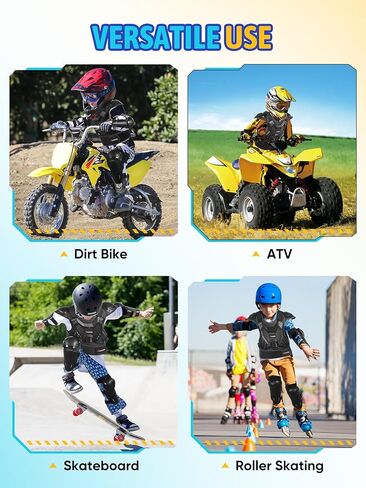 JUSTDOLIFE معدات الدراجة الترابية للأطفال، 5 قطع للأطفال معدات الدراجة الترابية دراجة نارية درع بدلة الشباب موتوكروس معدات واقية للأولاد والبنات حامي الصدر مع وسادات الركبة الكوع لركوب الدراجات in Kuwait