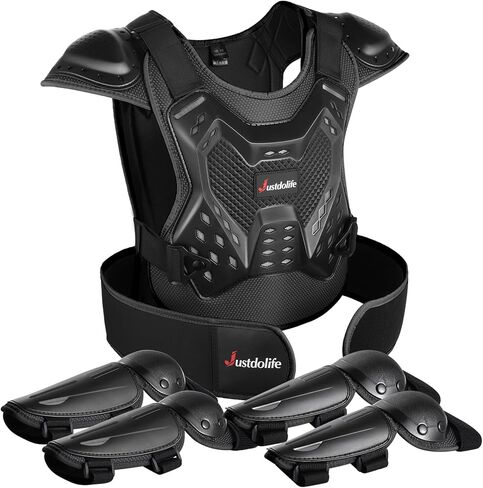 JUSTDOLIFE معدات الدراجة الترابية للأطفال، 5 قطع للأطفال معدات الدراجة الترابية دراجة نارية درع بدلة الشباب موتوكروس معدات واقية للأولاد والبنات حامي الصدر مع وسادات الركبة الكوع لركوب الدراجات in Kuwait