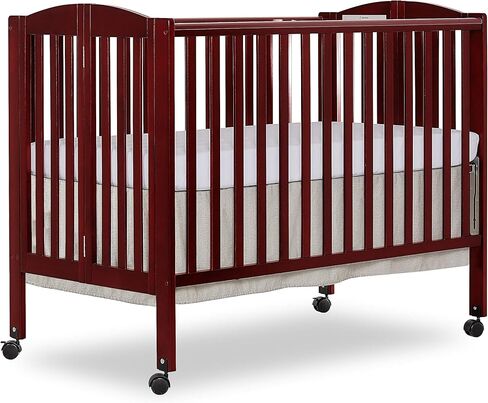 Dream On Me Full Size 2-in-1 Folding Baby Crib, GREENGUARD Gold, White | Compact Patented Quick Folding Design, Portable, Metal Locking Wheels, 2 Adjustable Heights, GREENGUARD Gold & BSA Verified in Saudi Arabia
