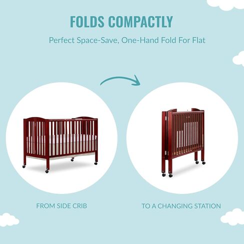 Dream On Me Full Size 2-in-1 Folding Baby Crib, GREENGUARD Gold, White | Compact Patented Quick Folding Design, Portable, Metal Locking Wheels, 2 Adjustable Heights, GREENGUARD Gold & BSA Verified in Saudi Arabia