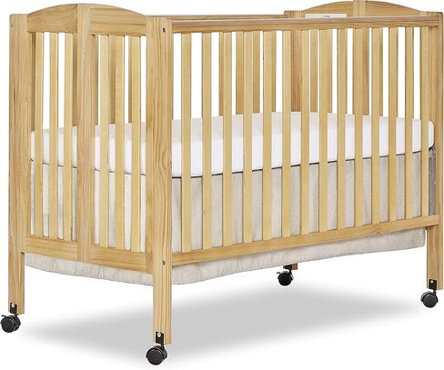 Dream On Me Full Size 2-in-1 Folding Baby Crib, GREENGUARD Gold, White | Compact Patented Quick Folding Design, Portable, Metal Locking Wheels, 2 Adjustable Heights, GREENGUARD Gold & BSA Verified in Saudi Arabia
