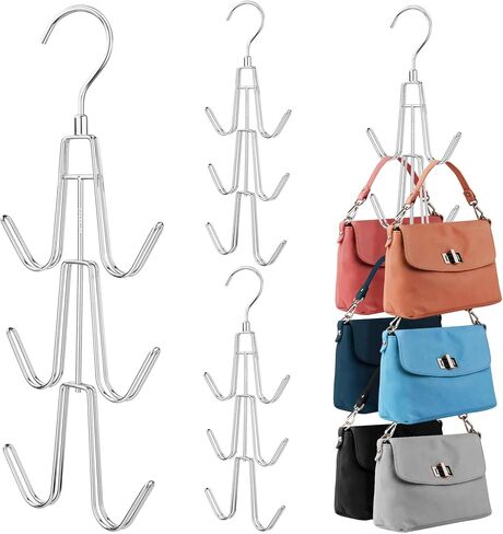 ZEDODIER Purse Hanger Organizer for Closet, 2 Pack Hanging Bag Holder, Keeping Purses Visible and in Good Condition, Metal Handbag Storage Hook Backpack Rack Space Saving Hanger, Silver in Saudi Arabia