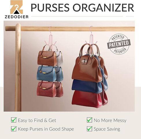 ZEDODIER Purse Hanger Organizer for Closet, 2 Pack Hanging Bag Holder, Keeping Purses Visible and in Good Condition, Metal Handbag Storage Hook Backpack Rack Space Saving Hanger, Silver in Saudi Arabia