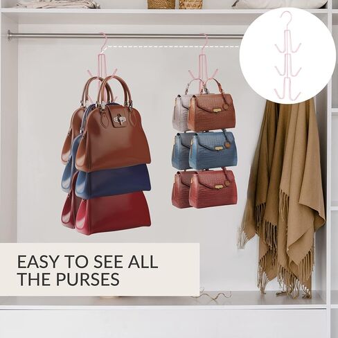 ZEDODIER Purse Hanger Organizer for Closet, 2 Pack Hanging Bag Holder, Keeping Purses Visible and in Good Condition, Metal Handbag Storage Hook Backpack Rack Space Saving Hanger, Silver in Saudi Arabia