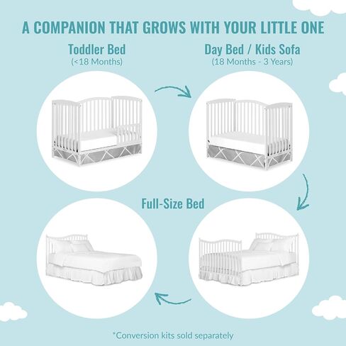 Dream On Me Chelsea 5-in-1 Convertible Full-Size Baby Crib in Steel Grey, GreenGuard Gold & BSA, Pinewood, 4 Mattress Heights, Converts to Toddler, Day & Full-Size Bed, Modern Classic Nursery in Saudi Arabia