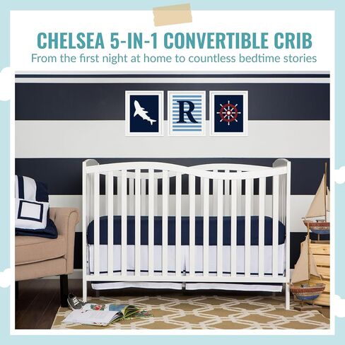Dream On Me Chelsea 5-in-1 Convertible Full-Size Baby Crib in Steel Grey, GreenGuard Gold & BSA, Pinewood, 4 Mattress Heights, Converts to Toddler, Day & Full-Size Bed, Modern Classic Nursery in Saudi Arabia