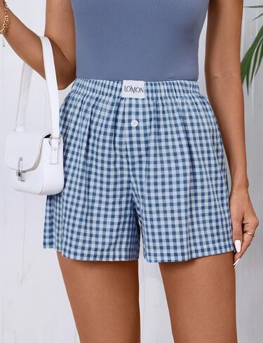 LOMON Womens Boxer Shorts Casual Summer Cotton Pajama Lounge Sleep Pj Gingham Plaid Shorts Y2K Beach Bottoms in Saudi Arabia