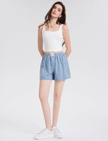 LOMON Womens Boxer Shorts Casual Summer Cotton Pajama Lounge Sleep Pj Gingham Plaid Shorts Y2K Beach Bottoms in Saudi Arabia