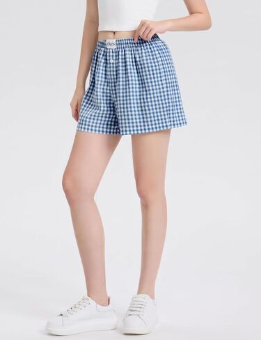 LOMON Womens Boxer Shorts Casual Summer Cotton Pajama Lounge Sleep Pj Gingham Plaid Shorts Y2K Beach Bottoms in Saudi Arabia