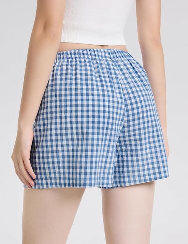 LOMON Womens Boxer Shorts Casual Summer Cotton Pajama Lounge Sleep Pj Gingham Plaid Shorts Y2K Beach Bottoms in Saudi Arabia