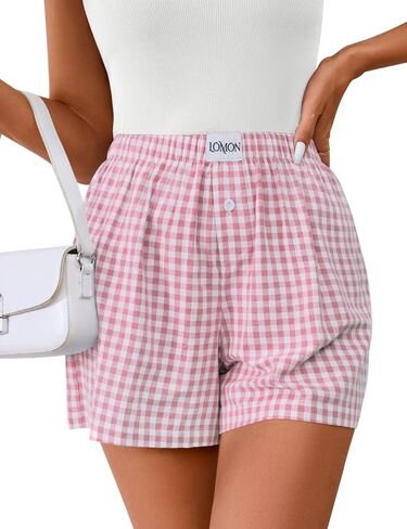 LOMON Womens Boxer Shorts Casual Summer Cotton Pajama Lounge Sleep Pj Gingham Plaid Shorts Y2K Beach Bottoms in Saudi Arabia