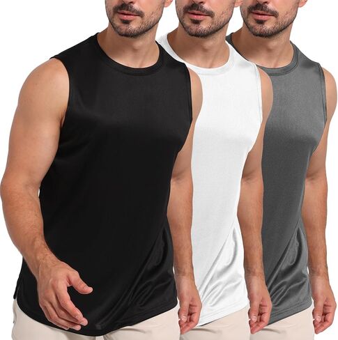Mens Tank Tops Muscle Athletic Quick Dry Sleeveless Workout Fitness T Shirts for Men in Saudi Arabia