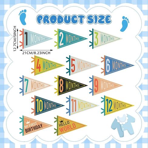 14 Pcs Baby Milestone Pennant Signs Monthly Milestone Banner Flags Pennant Triangle Banner Age Flag Signs for Boy Girl Newborn Birthday Party Decor(Assorted Colors) in Saudi Arabia