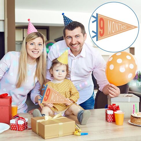 14 Pcs Baby Milestone Pennant Signs Monthly Milestone Banner Flags Pennant Triangle Banner Age Flag Signs for Boy Girl Newborn Birthday Party Decor(Assorted Colors) in Saudi Arabia