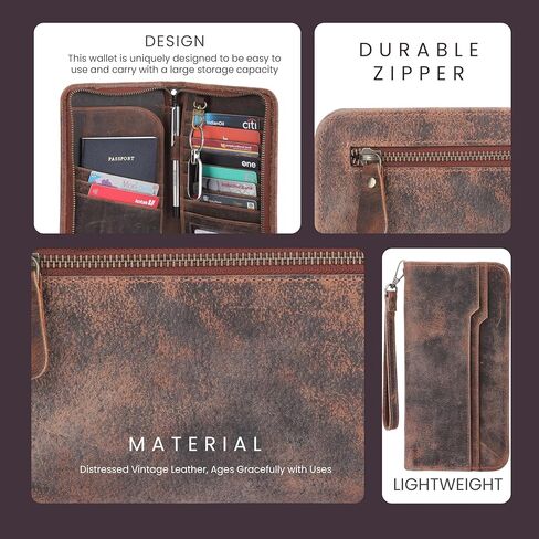 محفظة سفر، محفظة جواز سفر طويلة، حامل جواز سفر عائلي، حافظة جواز سفر مع حزام يد، حامل جواز سفر، حامل جواز سفر RFID، حامل جواز سفر متعدد، حامل جواز سفر للجنسين (بني) in Kuwait