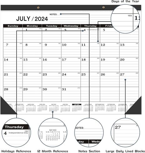 تقويم مكتب 2024-2025 كبير 22 × 17 (يوليو 2024-ديسمبر 2025) تقويم مكتب كبير 2024-2025، تقويم أسود كلاسيكي 2024-2025، تقويم مكتبي شهري كبير 2024-2025، تقويم مكتبي بغطاء بلاستيكي in Saudi Arabia