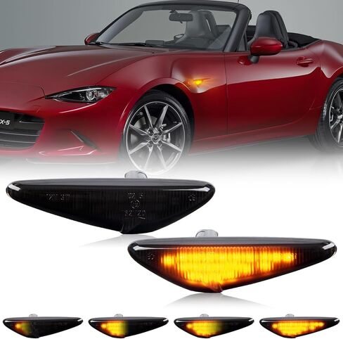 Gempro Sequential Amber LED Side Marker Lights Turn Signal Lamps for 2016-2023 Mazda MX-5 Miata, 2009-2012 Mazda RX-8, 2017-2020 Fiat 124 Spider Smoke Len, 2PCS in Kuwait