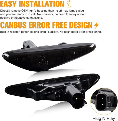 Gempro Sequential Amber LED Side Marker Lights Turn Signal Lamps for 2016-2023 Mazda MX-5 Miata, 2009-2012 Mazda RX-8, 2017-2020 Fiat 124 Spider Smoke Len, 2PCS in Kuwait