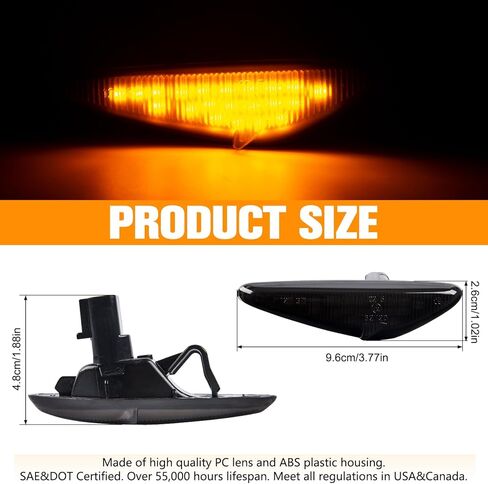 Gempro Sequential Amber LED Side Marker Lights Turn Signal Lamps for 2016-2023 Mazda MX-5 Miata, 2009-2012 Mazda RX-8, 2017-2020 Fiat 124 Spider Smoke Len, 2PCS in Kuwait